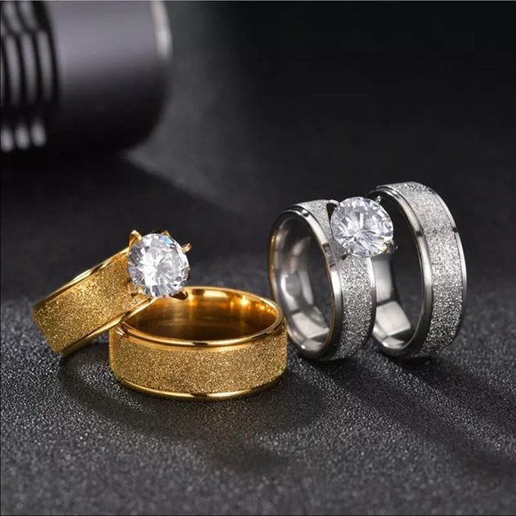 2 pc silver set engagement wedding rings